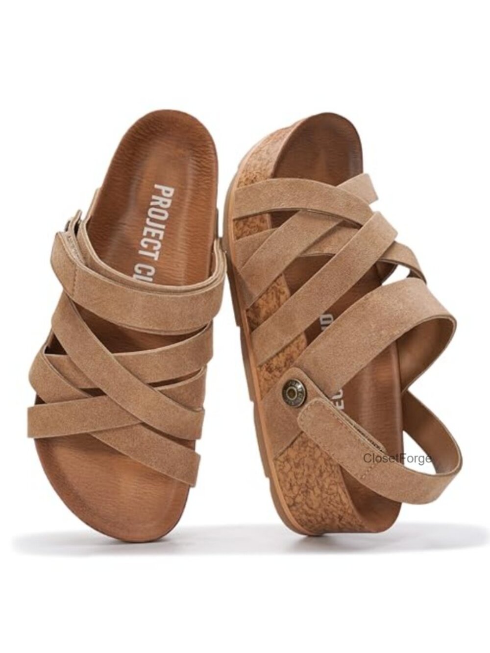 Genuine Leather Platform Wedge Sandals Women Strappy Adjustable Non-Slip Suede